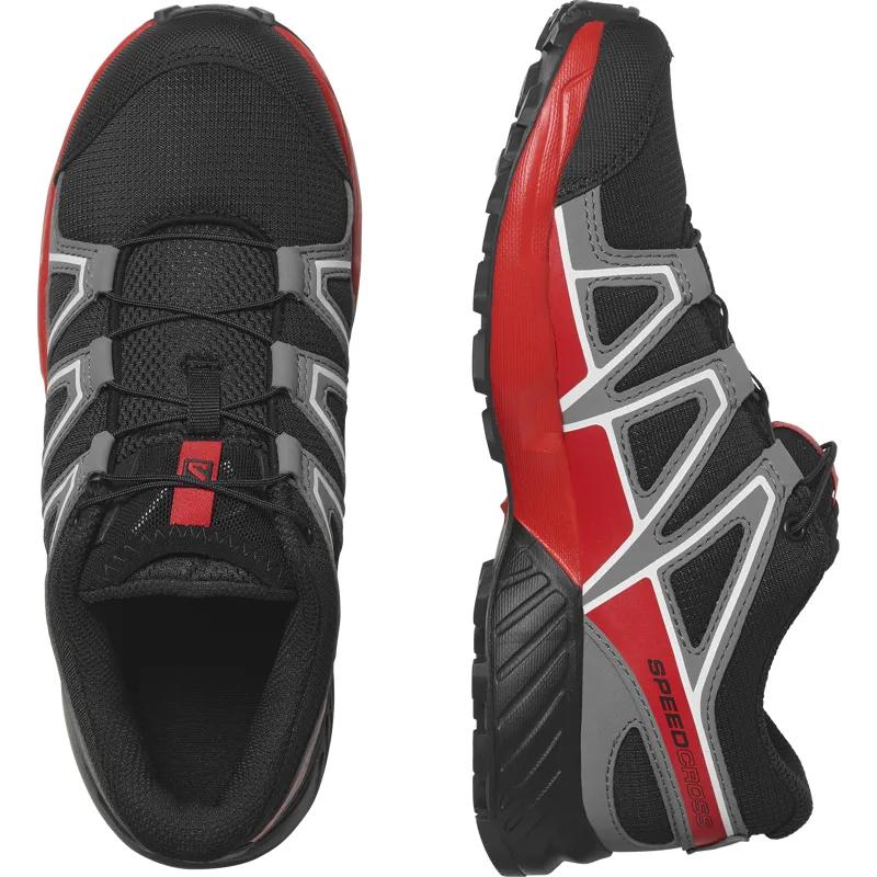 Salomon Speedcross Junior Trail Running Shoe in Black/Quiet Shade/High Risk Red-2